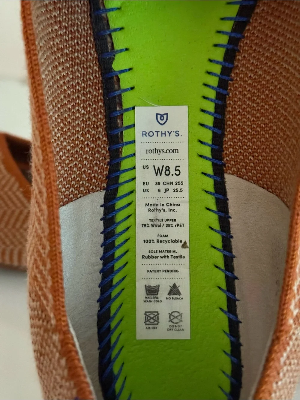 Rothy’s The Point Flats Wool Herringbone Caramel Comfort Vegan Size 8.5